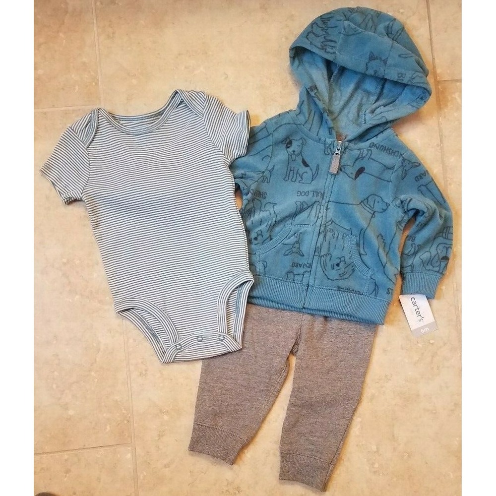New Carter's Baby Boy 3‎ piece set: Hoodie Sweater Bodysuit Pants sz 6 Months